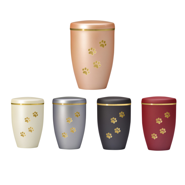 Kupferurne mit goldenen Pfötchen