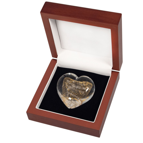 Erinnerungskristall Herz mit Gold
