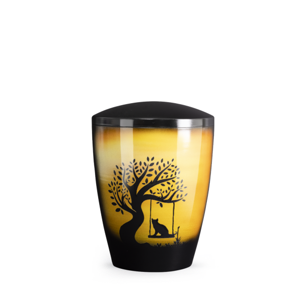 Naturstoffurne, Airbrush, Katze auf Schaukel