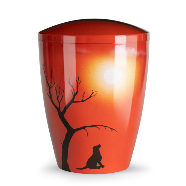 Naturstoffurne, Airbrush, Hund unter Baum