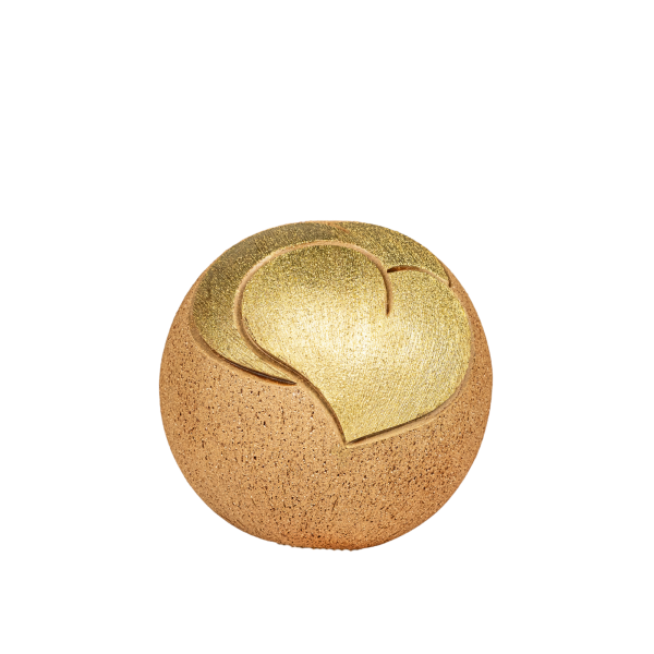 Keramikurne Kugel mit goldenen Herzen