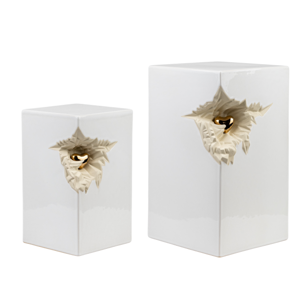 Keramikurne Quader mit goldfarbenem Herz