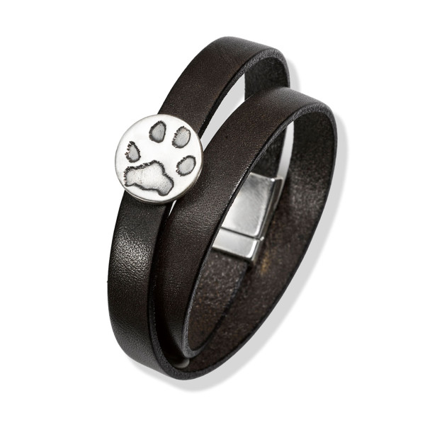 Lederarmband mit Pfötchenabdruck-Nugget, doppelt gewickelt