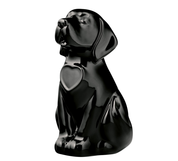 Porzellan, Hund, sitzend schwarz glasiert, 0,9 Ltr. Tierurnen