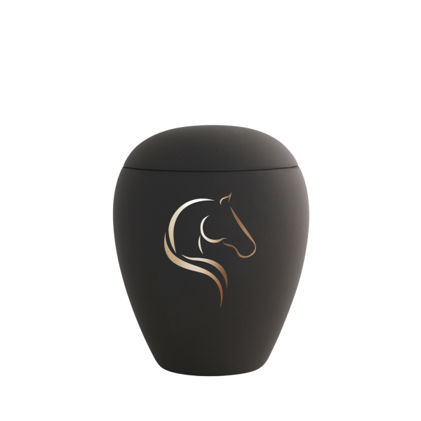 Keramikurne, goldenes Pferdemotiv