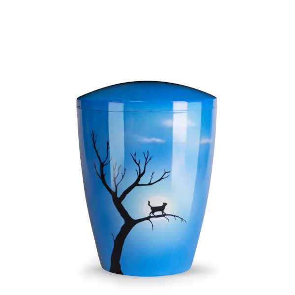 Naturstoffurne, Airbrush, Katze auf Baum