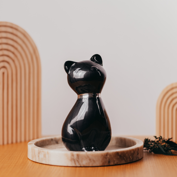 Metallurne Katze mit Kristall Halsband