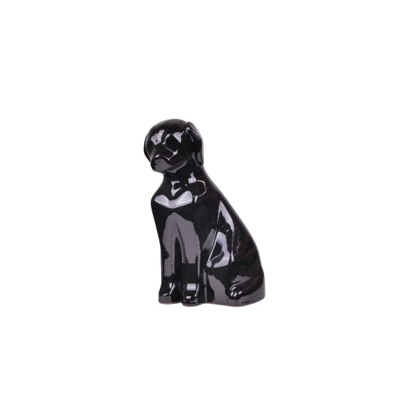 Keramikurne Hund sitzend, schwarz glänzend, Ltr.
