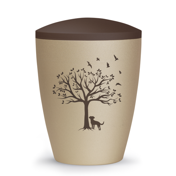 Naturstoffurne Natura, Hund unter Baum