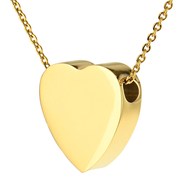Edelstahl Ascheanhänger, Herz neutral, seitliche Durchführung, goldfarbend