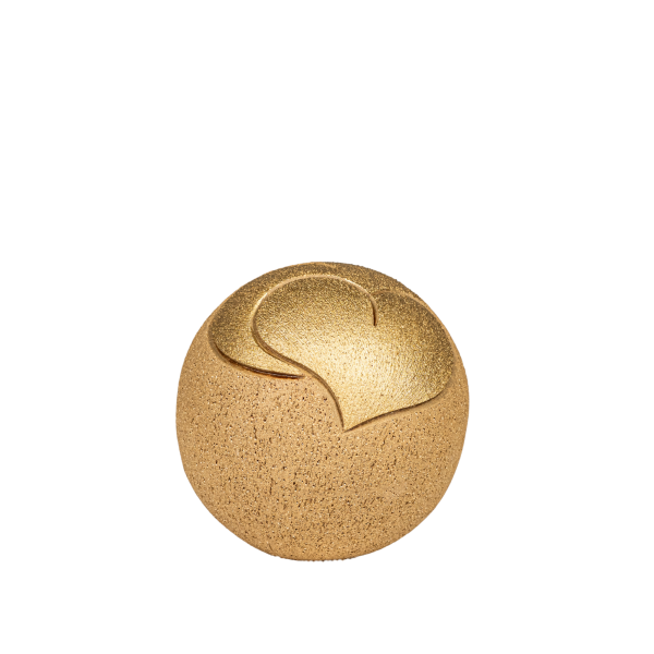 Keramikurne Kugel mit goldenen Herzen