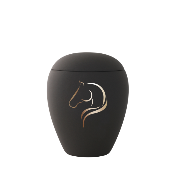 Keramikurne, goldenes Pferdemotiv