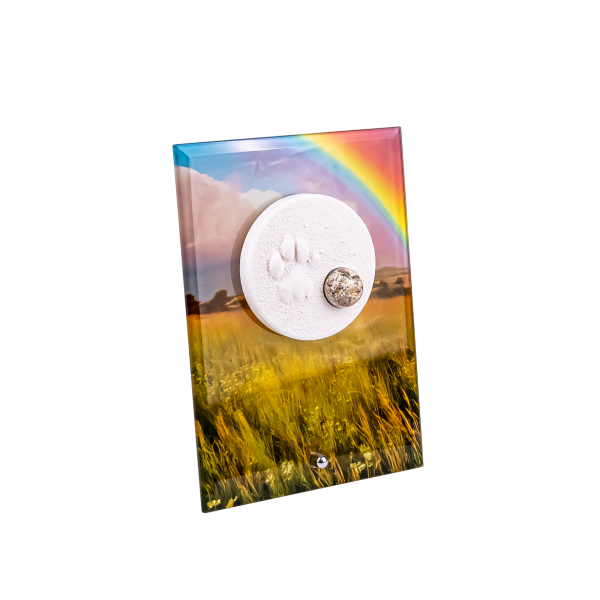 Pfotenabdruck mit Asche auf Glasplatte inkl. Bedruckung und Beschriftung