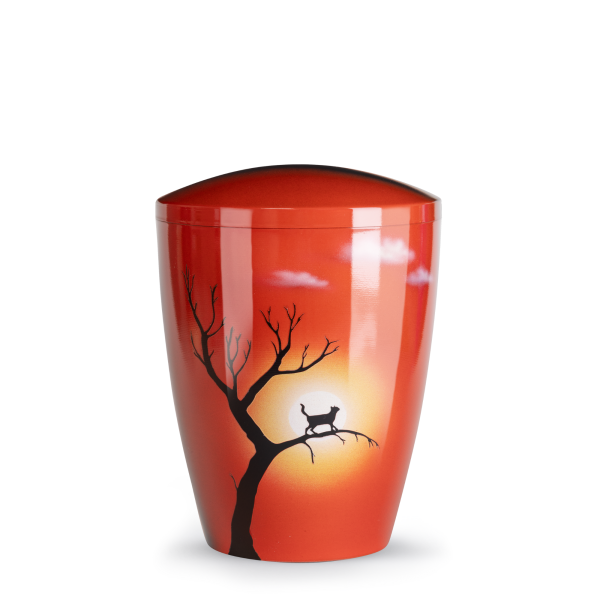 Naturstoffurne, Airbrush, Katze auf Baum