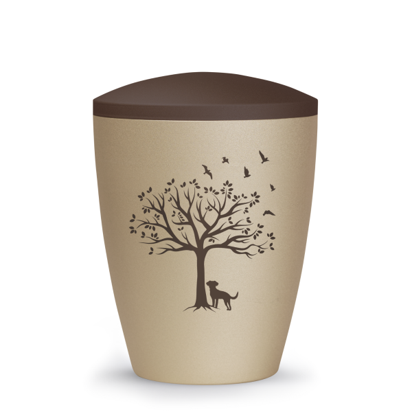 Naturstoffurne Natura, Hund unter Baum