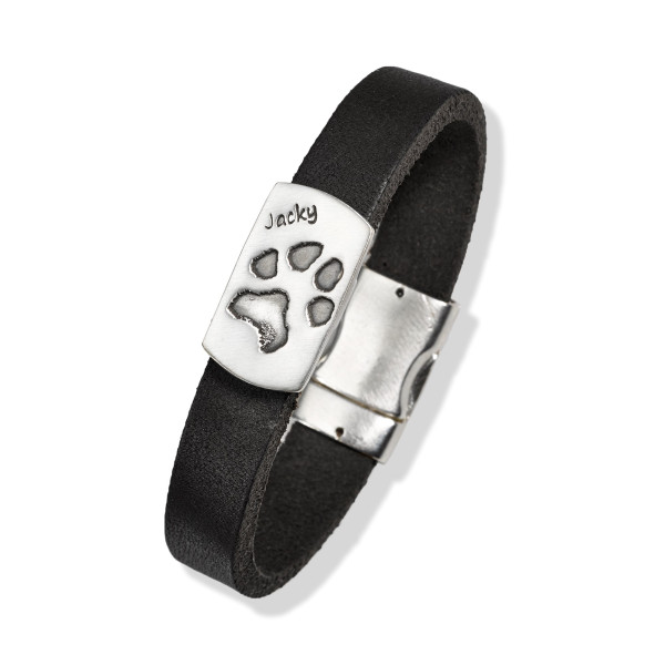 Lederarmband mit rechteckiger Pfötchenabdruckplatte