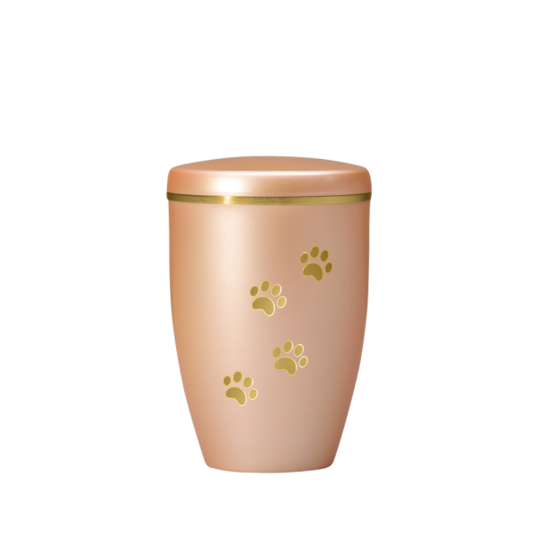 Kupferurne mit goldenen Pfötchen