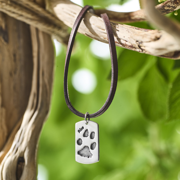 Ledercollier mit Pfötchenabdruckplatte