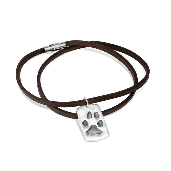 Ledercollier mit Pfötchenabdruckplatte