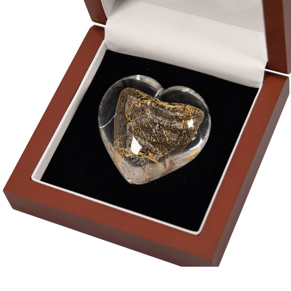 Erinnerungskristall Herz mit Gold