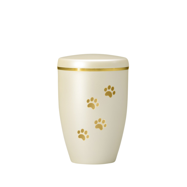 Kupferurne mit goldenen Pfötchen