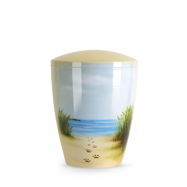 Naturstoffurne, Airbrush, Spuren im Sand