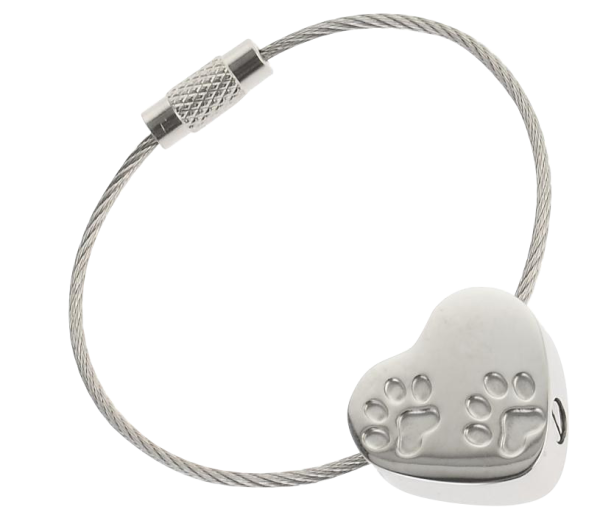 Edelstahl Ascheanhänger, Herz mit Pfötchen, seitliche Durchführung