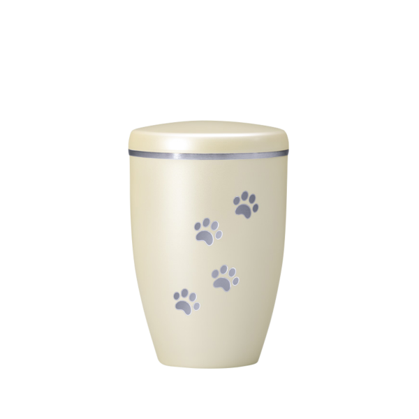 Kupferurne mit silbernen Pfötchen