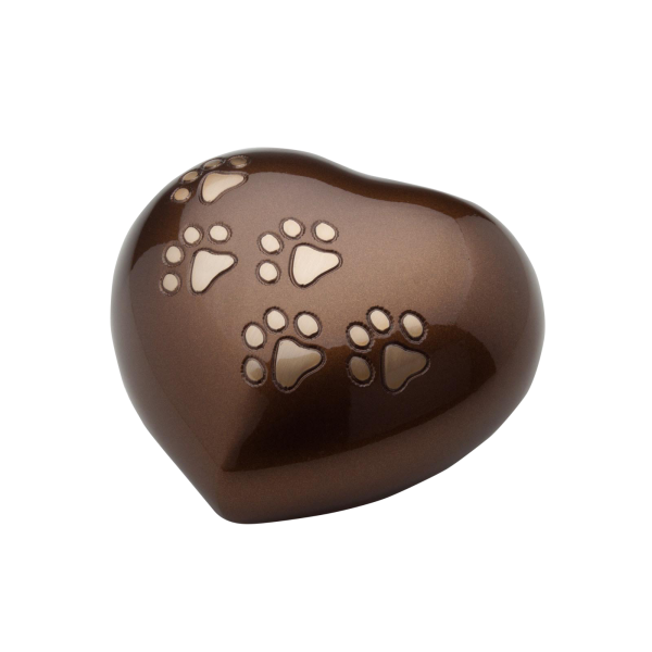 Messingurne Herz mit Pfötchenspur