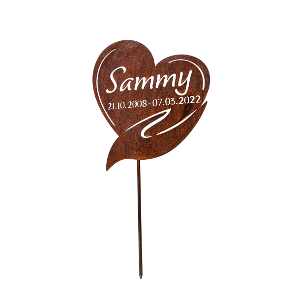 Edelrost-Steckschild, Herz inkl. Name