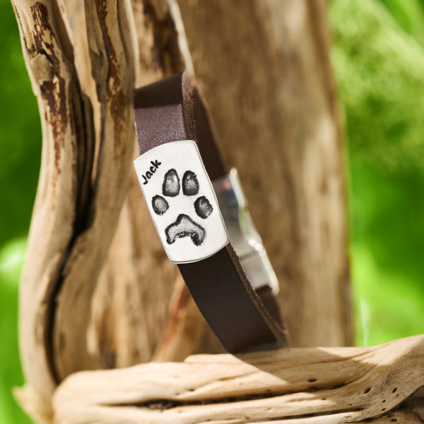 Lederarmband mit rechteckiger Pfötchenabdruckplatte