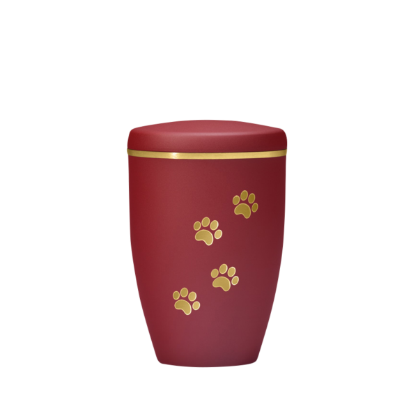 Kupferurne mit goldenen Pfötchen