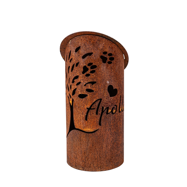 Edelrost-Gedenklicht, Baum mit Pfote, inkl. Name