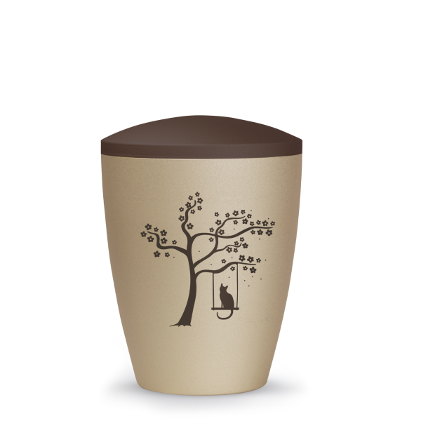 Naturstoffurne Natura, Katze auf Schaukel