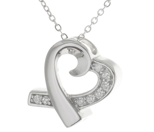 Edelstahl Ascheschmuck, Herzanhänger poliert, asymmetrisch mit Zirkonia-Steinen