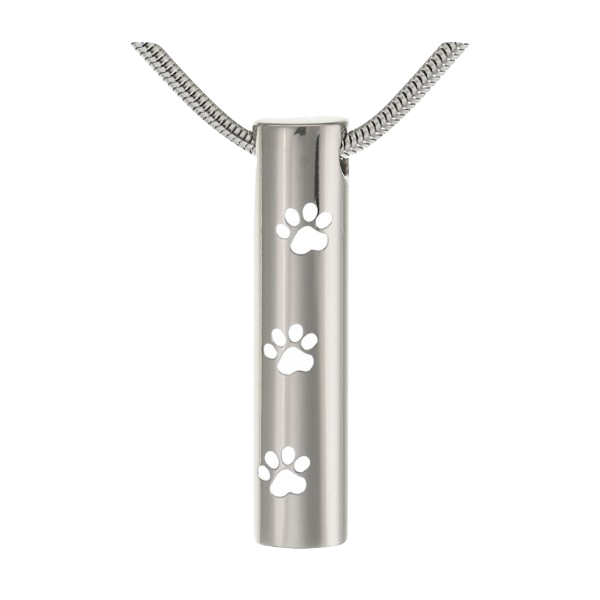 Edelstahl Ascheschmuck, Kettenanhänger, Zylinder mit weißen Pfoten