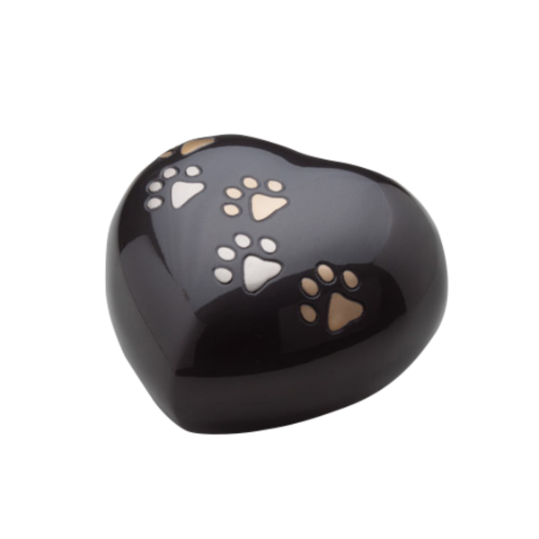 Messingurne Herz mit Pfötchenspur