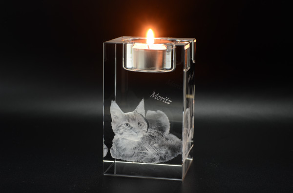 3D-Foto-Glasblock mit Teelichtvertiefung