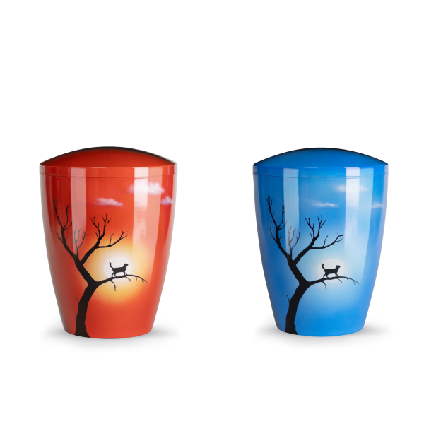 Naturstoffurne, Airbrush, Katze auf Baum