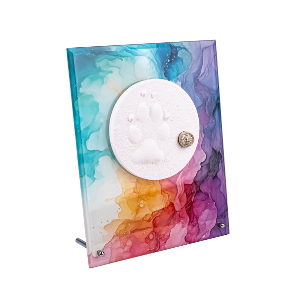 Pfotenabdruck mit Asche auf Glasplatte inkl. Bedruckung und Beschriftung