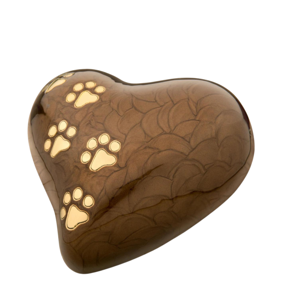 Messingurne Herz mit goldfarbenen Tierpfoten