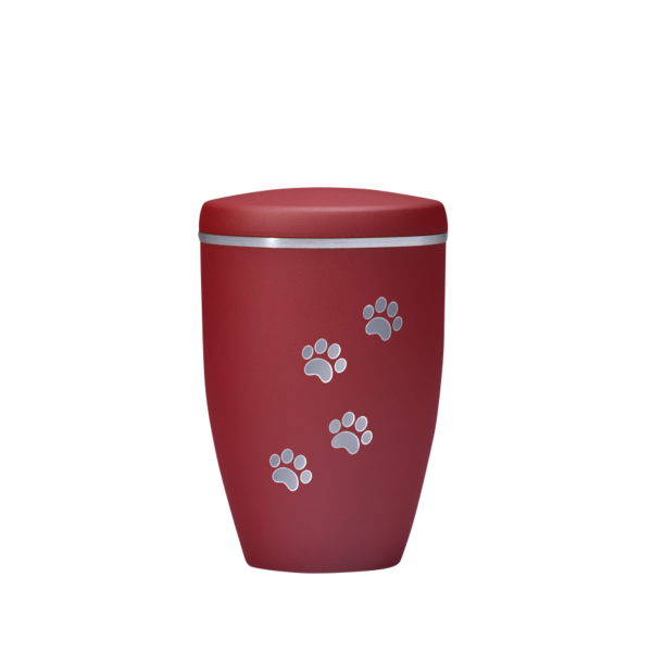 Kupferurne mit silbernen Pfötchen