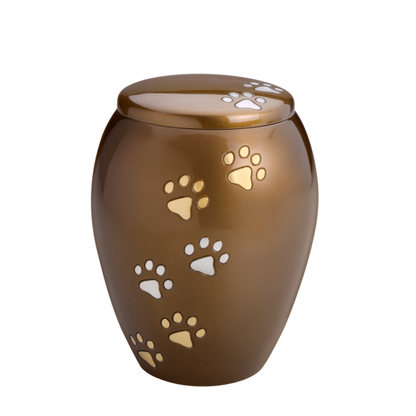 Messingurne, hoch, braun, goldene und silberne Pfoten 0,90 Ltr.