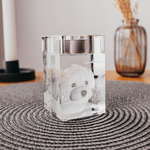 3D-Foto-Glasblock mit Teelichtvertiefung