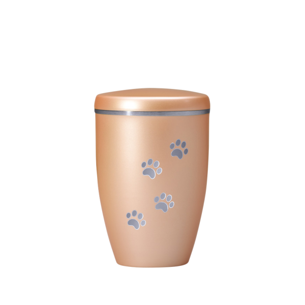 Kupferurne mit silbernen Pfötchen