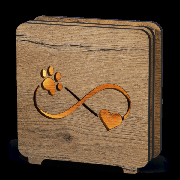 Holzurne Remember, Herz-Pfote Unendlich, beleuchtbar, inkl. Netzteil, mit Dimmer, 1,2 Ltr.