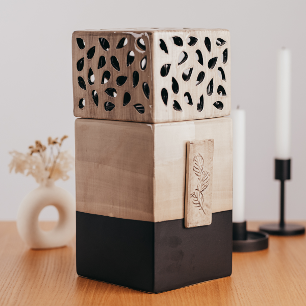 Keramikurne Block mit Teelicht