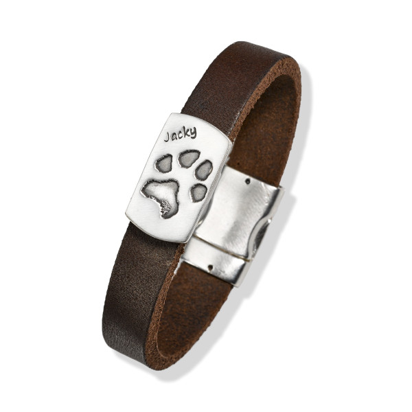 Lederarmband mit rechteckiger Pfötchenabdruckplatte
