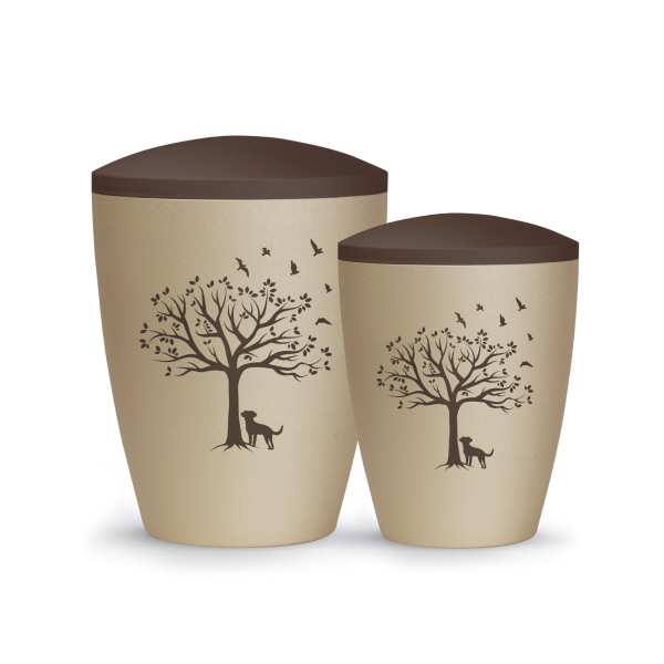 Naturstoffurne Natura, Hund unter Baum