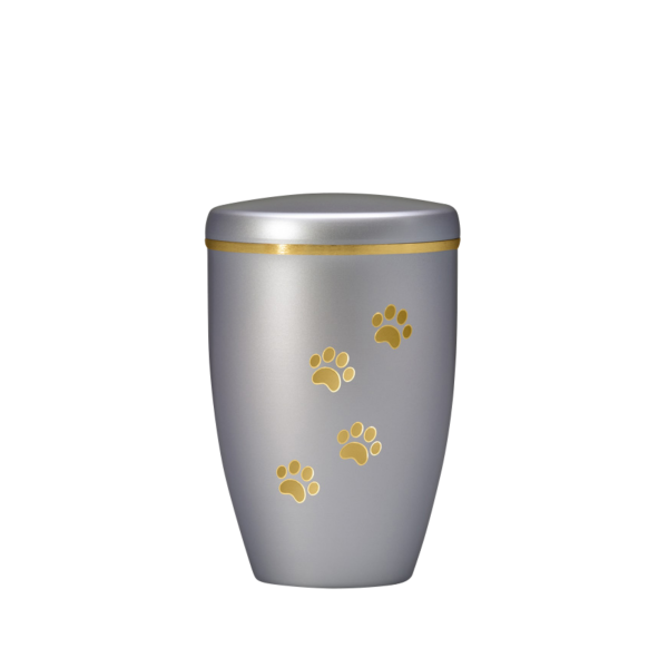 Kupferurne mit goldenen Pfötchen